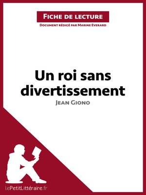 cover image of Un roi sans divertissement de Jean Giono (Fiche de lecture)